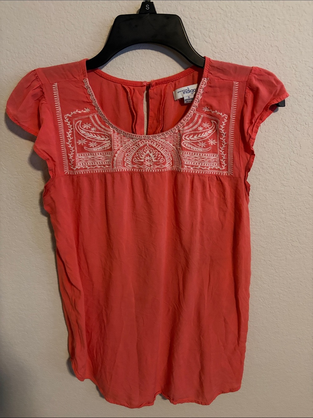 Indigo Coral Embroidered Scoop-Neck Tunic Top